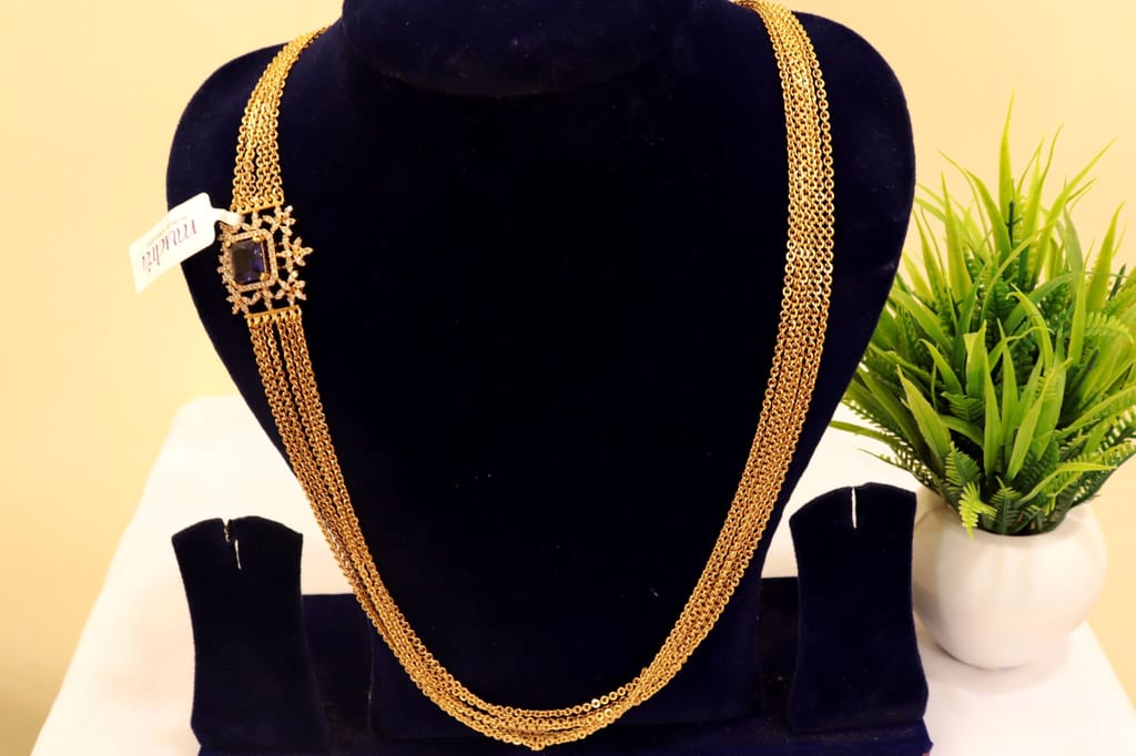 "Stunning Gold Plated Haram Necklace with Blue Stone Pendant"