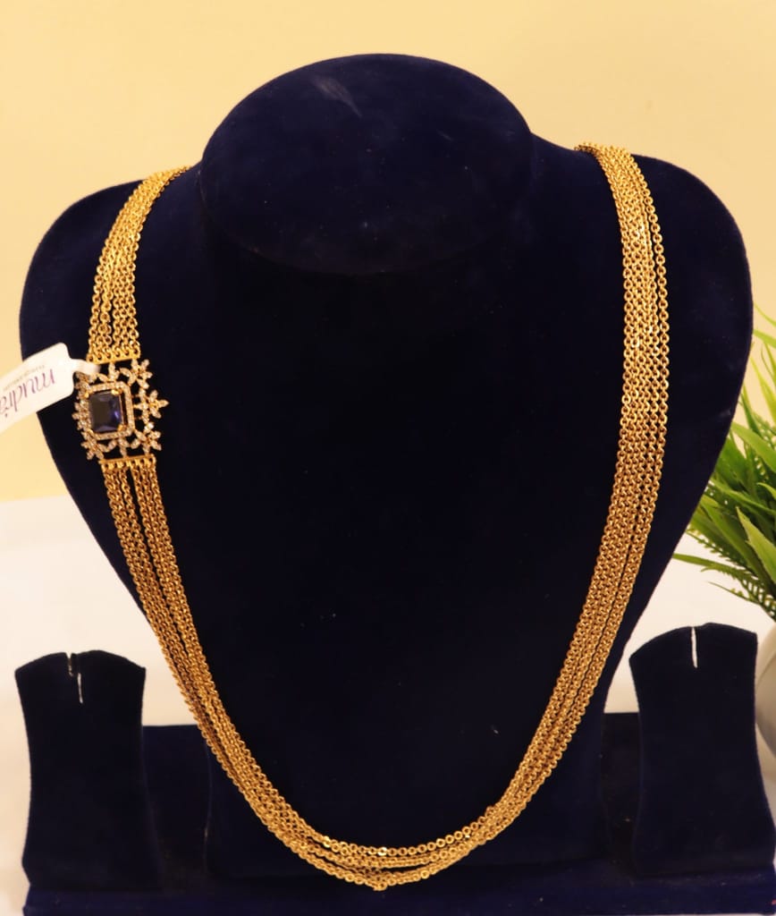 "Stunning Gold Plated Haram Necklace with Blue Stone Pendant"