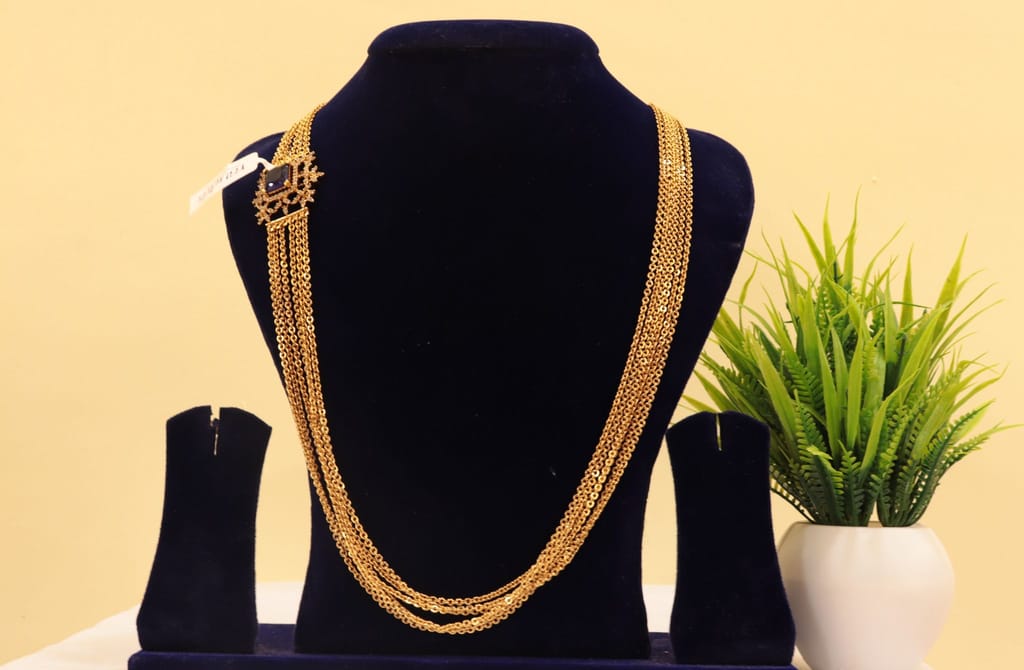 "Stunning Gold Plated Haram Necklace with Blue Stone Pendant"