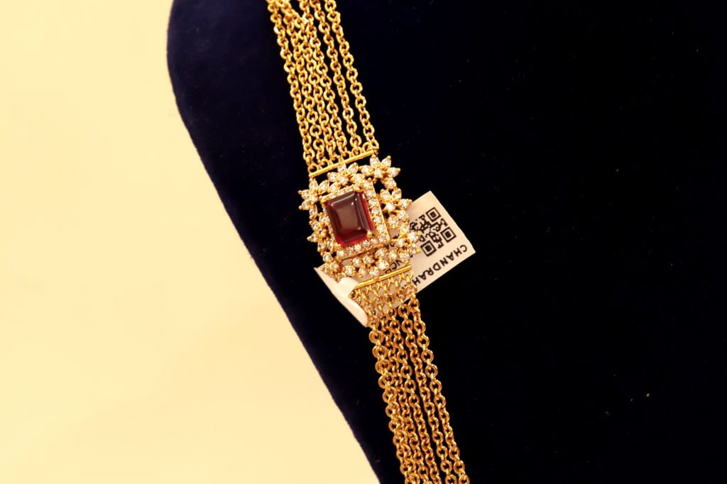 Bridal Gold Plated Long Necklace Set with Ruby Stones