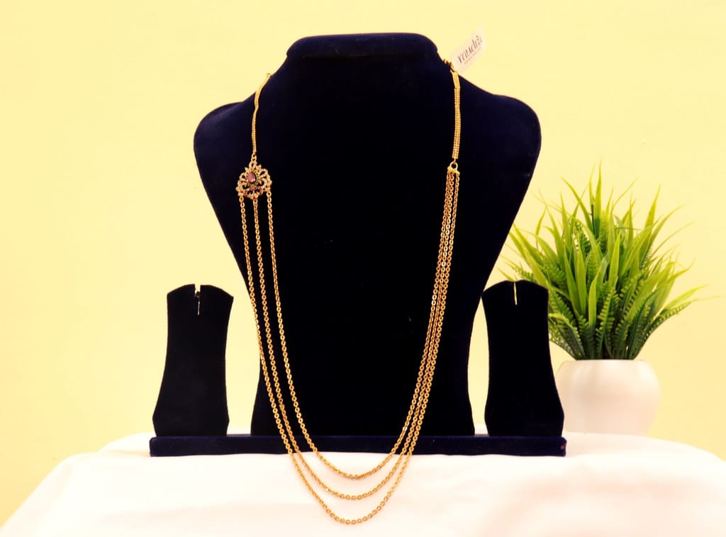 Bridal Gold Plated Long Necklace Set with Earrings for Women