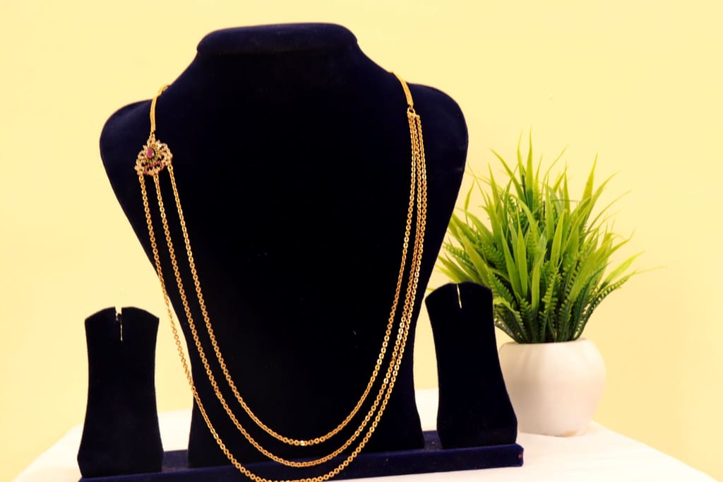 Bridal Gold Plated Long Necklace Set with Earrings for Women