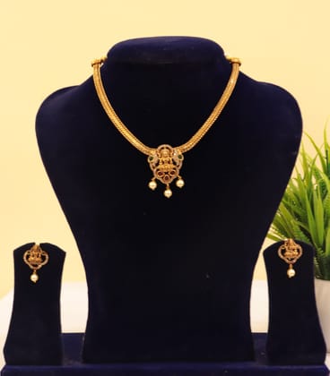 Traditional Indian Gold Plated Temple Jewellery Necklace Set with Earrings for Women