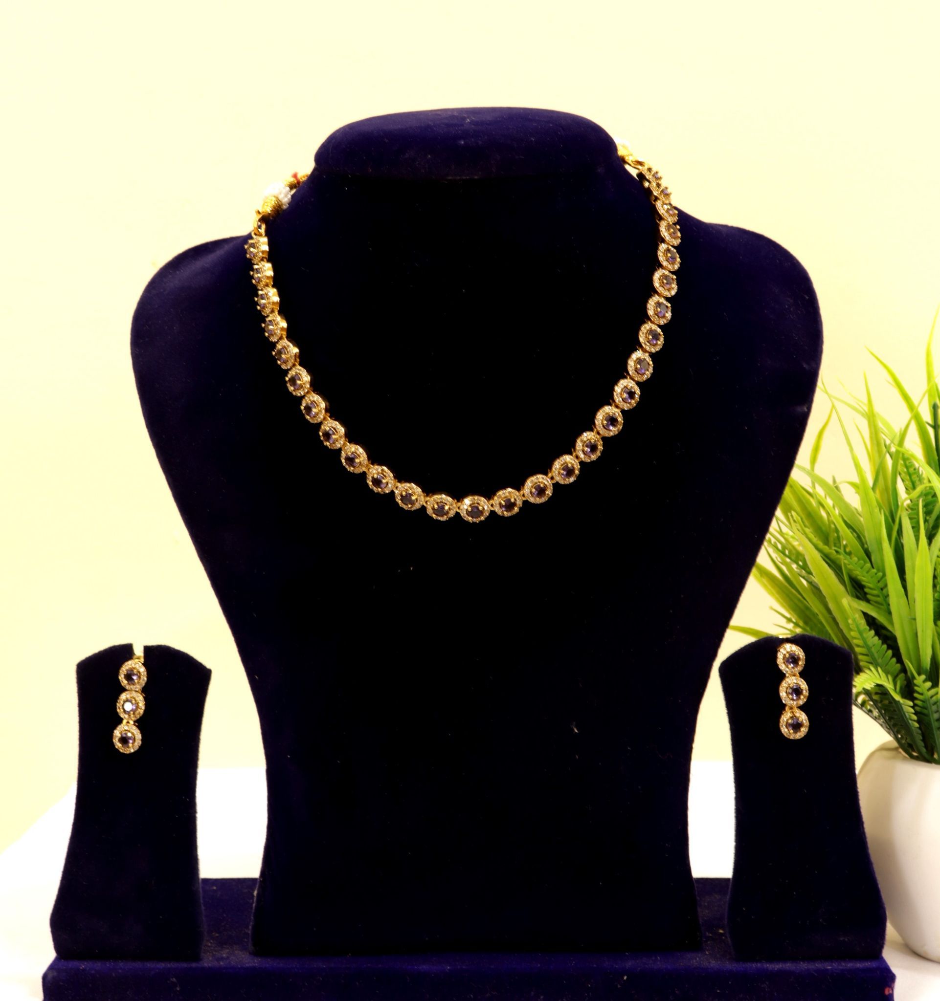 Stunning American Diamond Necklace Set with Earrings for Women