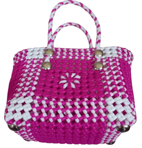 Handmade Pink and White Plastic Wire Basket