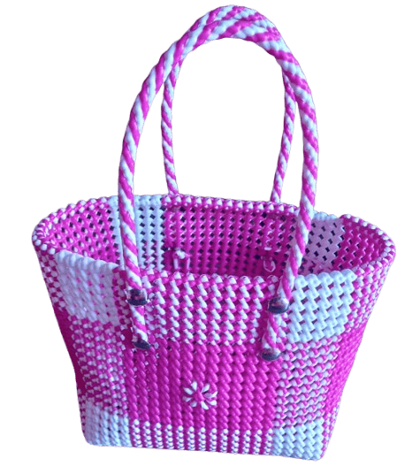 Handmade Pink and White Plastic Wire Basket