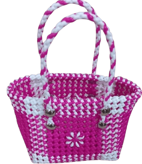 Handmade Pink and White Plastic Wire Basket