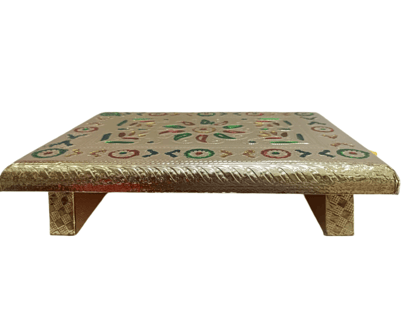 Golden Wooden Metal Pooja Chowki