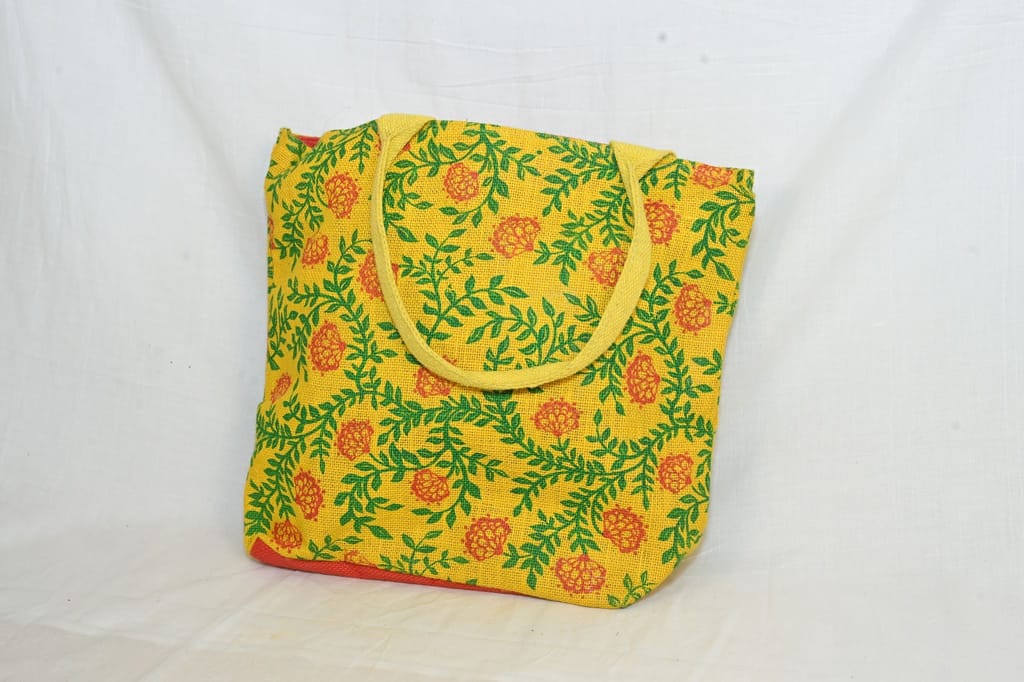 Floral Printed Jute Tote Bag