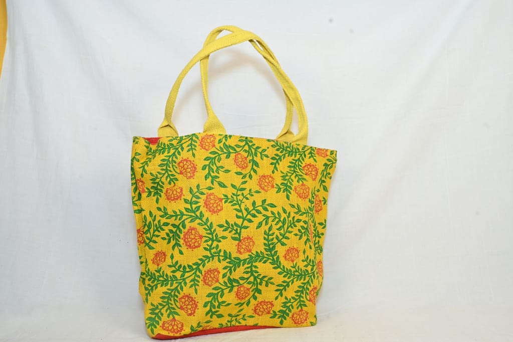 Floral Printed Jute Tote Bag