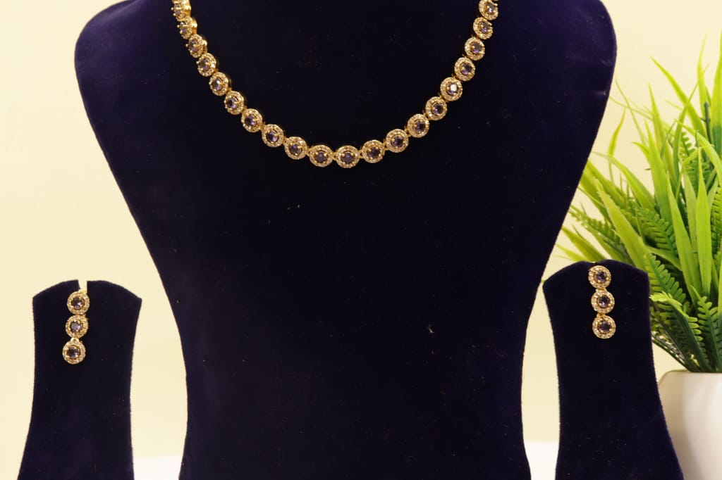 Stunning Cubic Zirconia Necklace and Earrings Set in Gold Plated Alloy - Jewellery Sets | Buy online on ZillyBuy