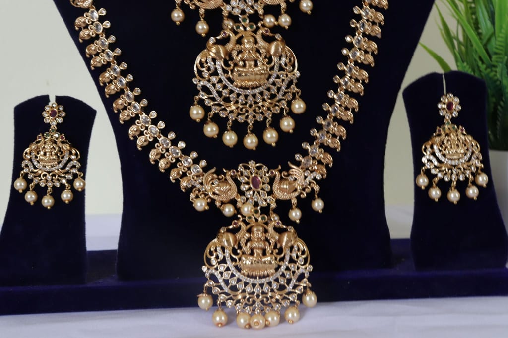 Gold-plated, pearl, and stone studded traditional necklace set