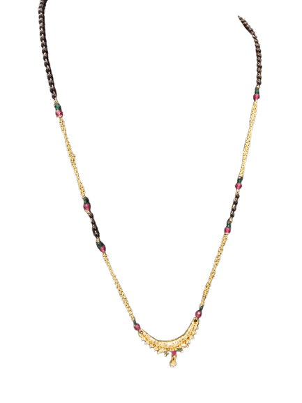 One Gram Gold Plated Traditional Long Mangalsutra with Black Beads