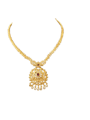 One Gram Gold Pendant and Necklace Set with Ruby and Pearl