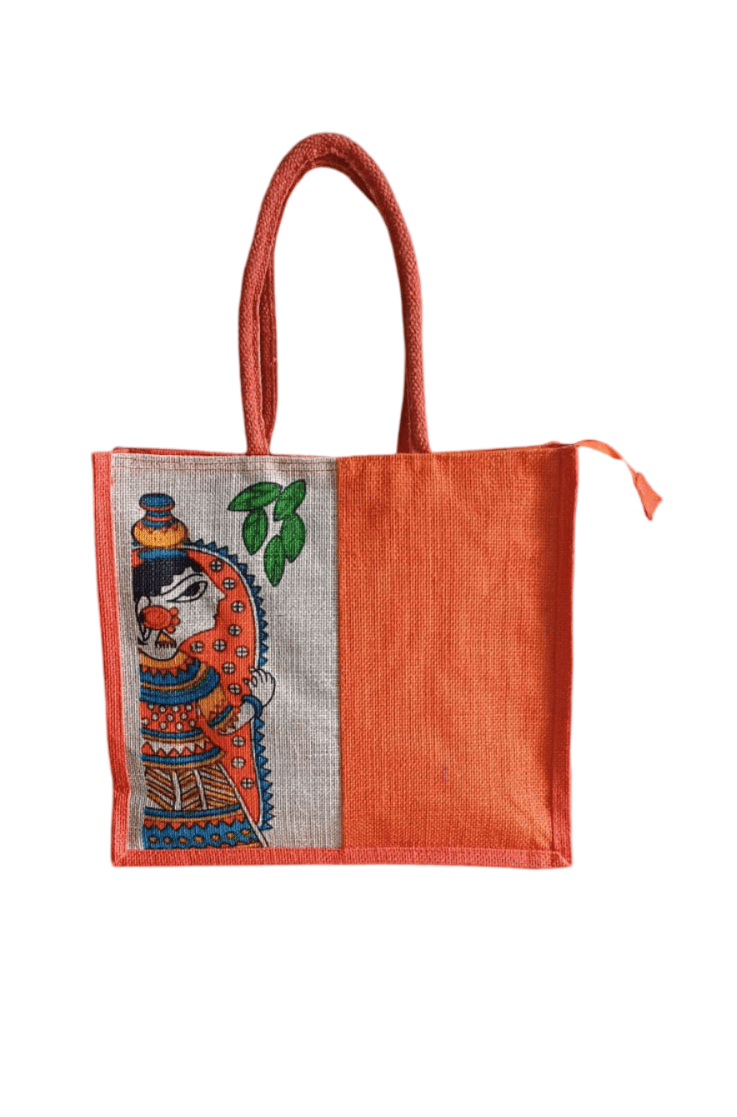 Jute Shopping Bag with Zipper and Reinforced Handles