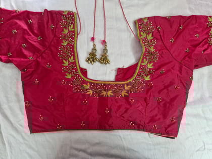 Red Embroidered Blouse With Zari Work