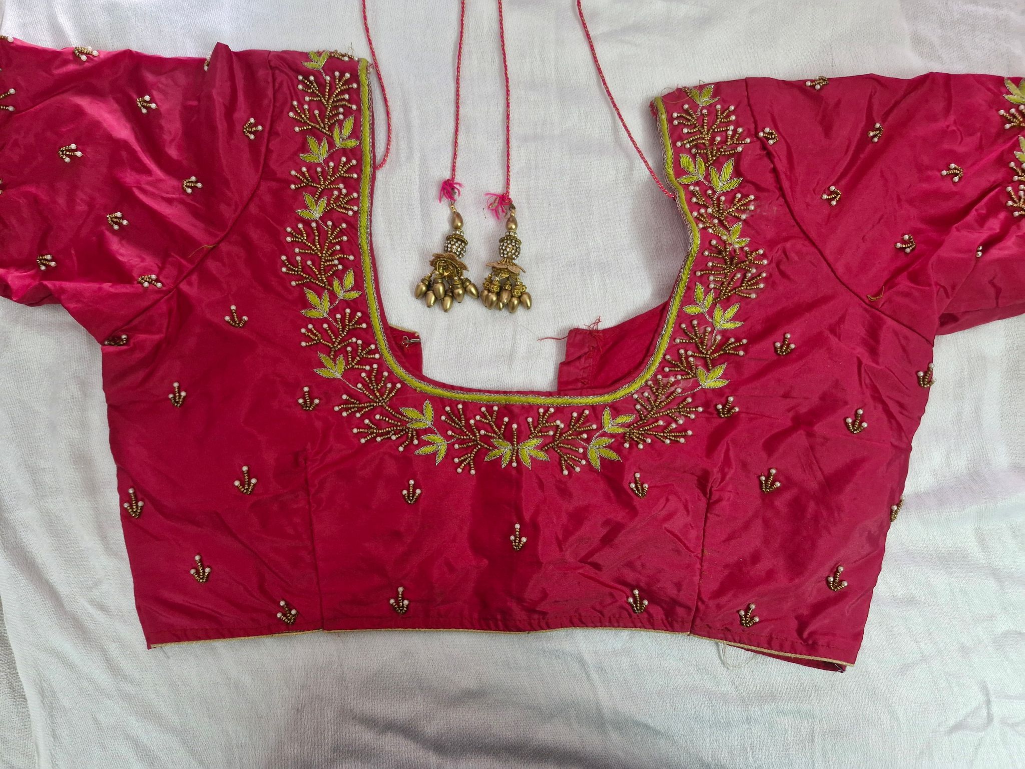 Red Embroidered Blouse With Zari Work