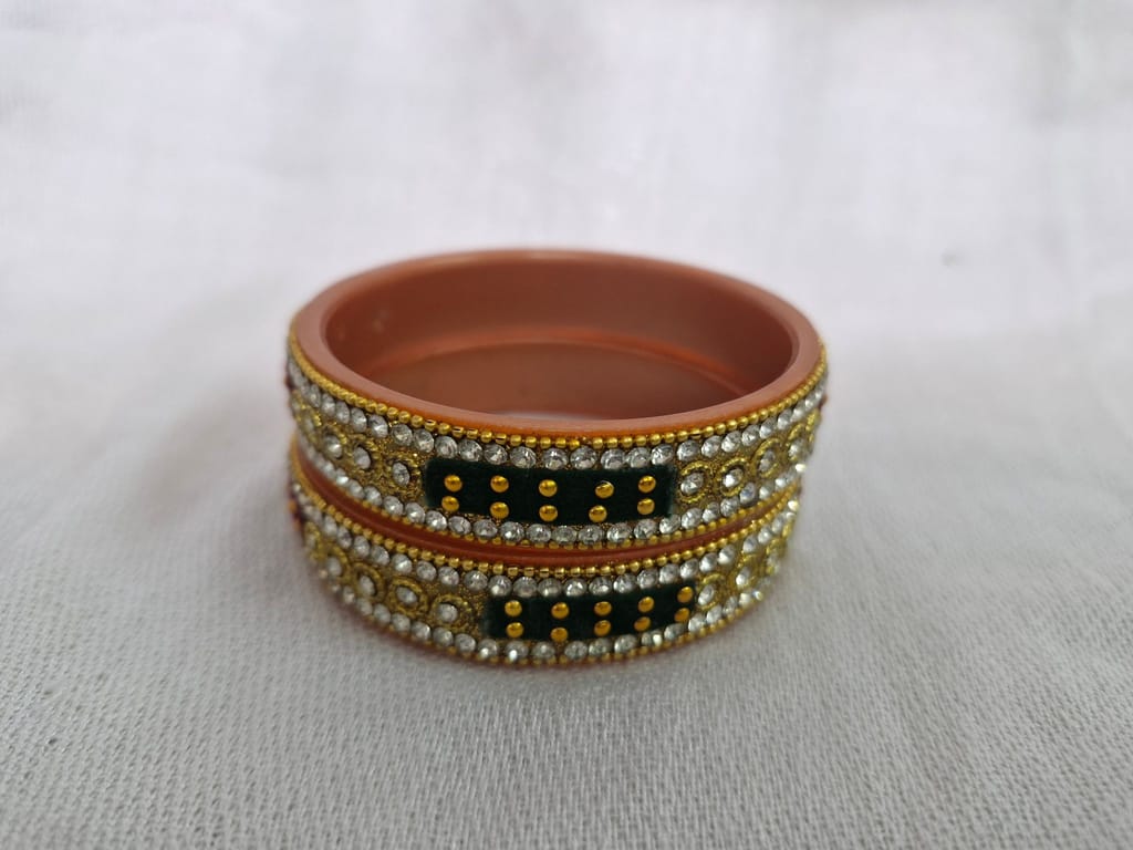 Exquisite Rhinestone and Kundan Bangle Set in Peach - Bangles & Bracelets | Buy online on ZillyBuy