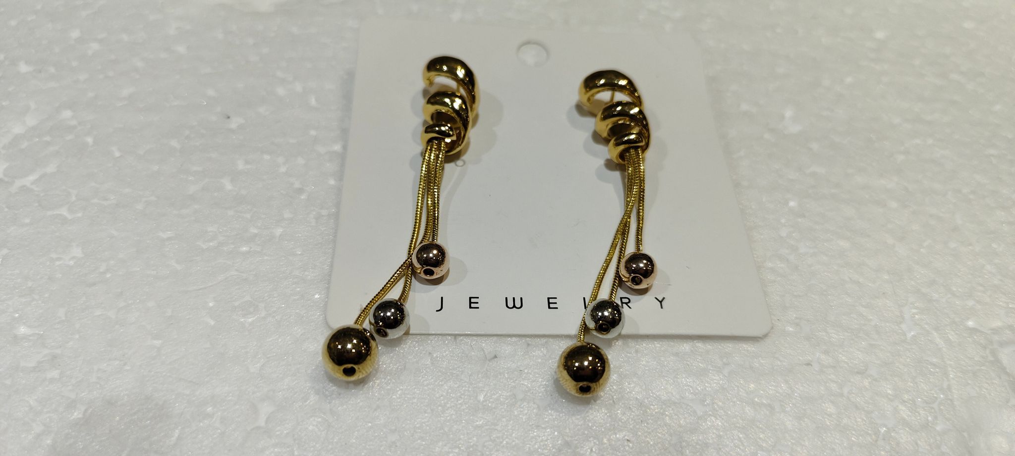 Gold-plated Drop Earrings with Double Strands and Ball Accents
