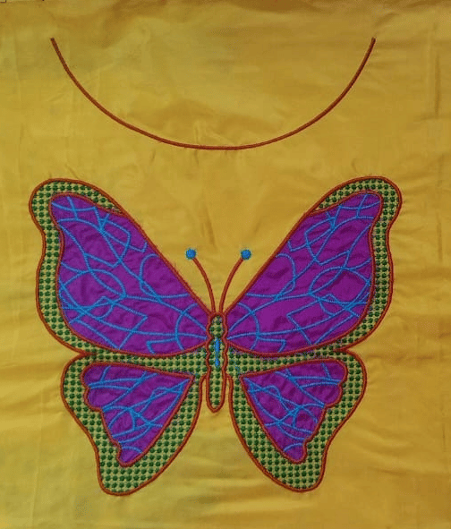 Embroidered butterfly kurti neck design