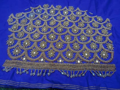 Golden Beads and Pearls Hand Embroidered Blouse Neckline