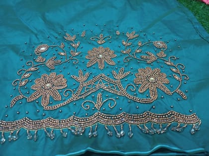 Green Hand Embroidered Blouse With Pearl And Zari Work