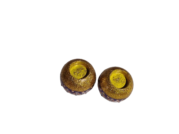NLR RURAL 2-Piece Hand Painted Golden Glitter Tealight Candle Holder Set