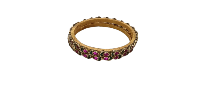 Gold Plated Bangle Set with Pink Stones