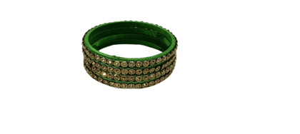 Green and Gold Silk Thread Bangles with Rhinestones Green and Gold Silk Thread Bangles with Rhinestones