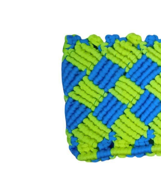 Handmade Macrame Clutch Purse with Green and Blue Diamond Pattern