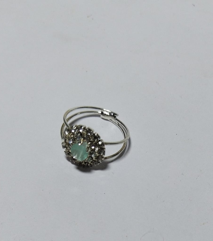 Elegant Silver Plated Adjustable Ring with Aquamarine Rhinestone