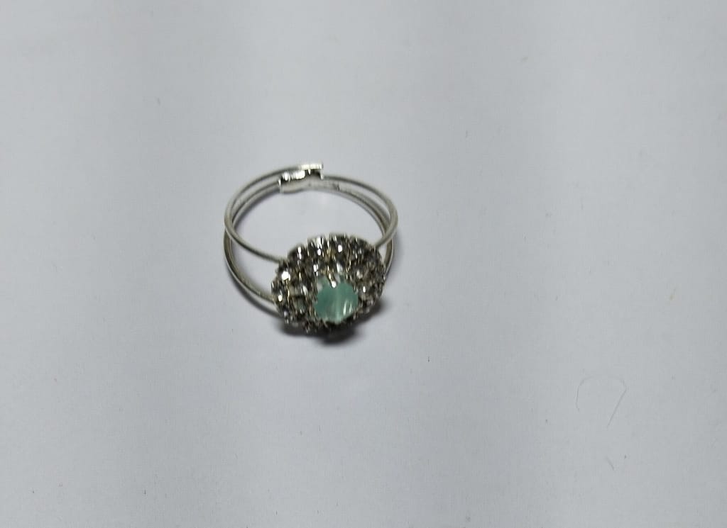 Elegant Silver Plated Adjustable Ring with Aquamarine Rhinestone
