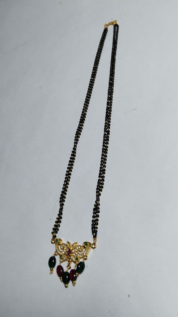 22K Gold Mangalsutra with Black Beads and Ruby Stones