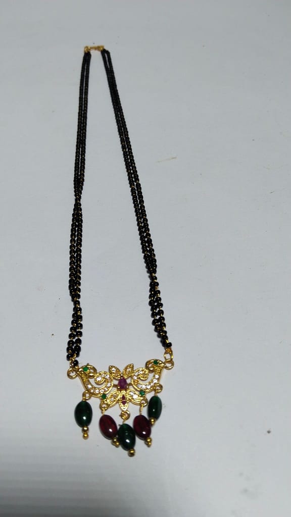 22K Gold Mangalsutra with Black Beads and Ruby Stones