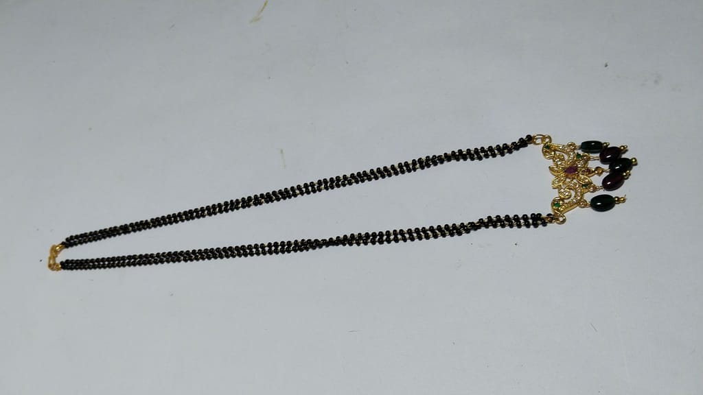 22K Gold Mangalsutra with Black Beads and Ruby Stones