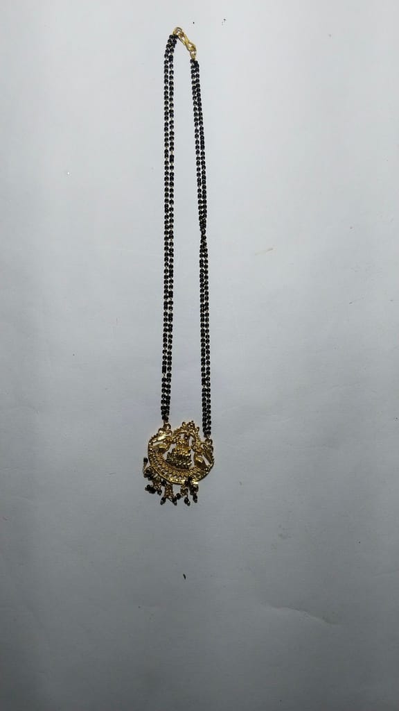 22K Gold Plated Mangalsutra Pendant Set with Black Beads Chain for Women