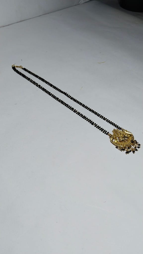 22K Gold Plated Mangalsutra Pendant Set with Black Beads Chain for Women