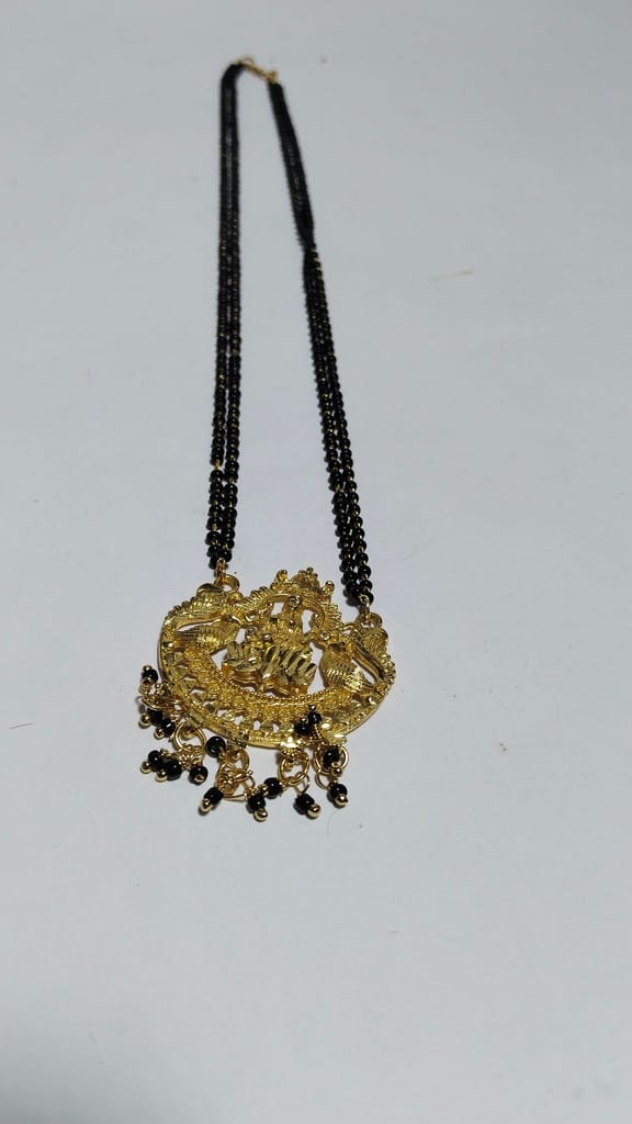 22K Gold Plated Mangalsutra Pendant Set with Black Beads Chain for Women