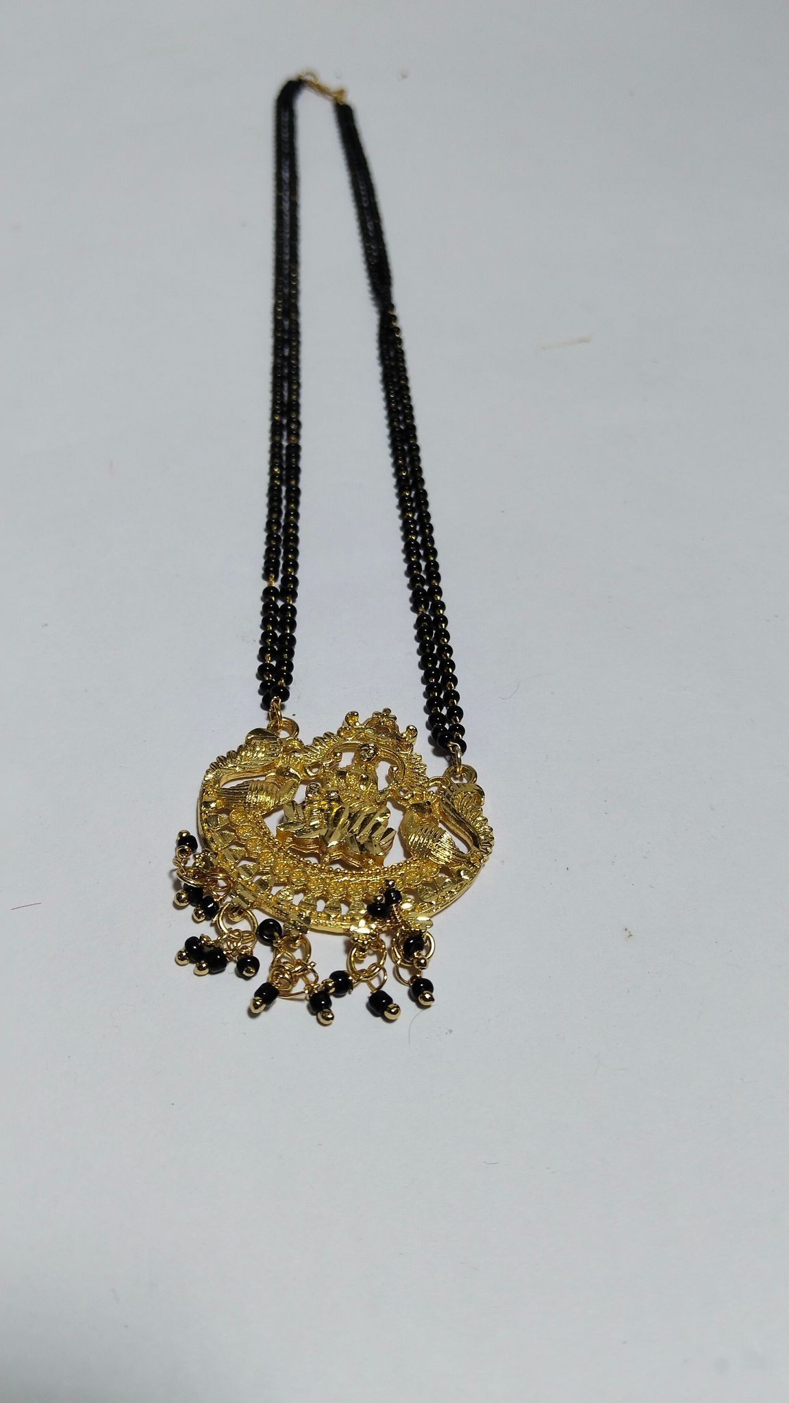 22K Gold Plated Mangalsutra Pendant Set with Black Beads Chain for Women