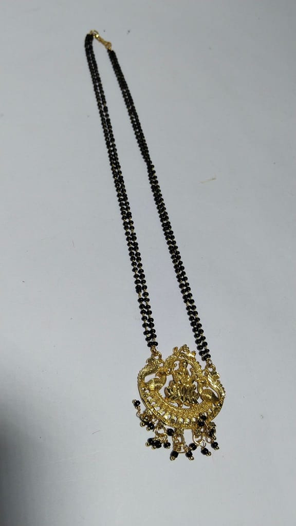 22K Gold Plated Mangalsutra Pendant Set with Black Beads Chain for Women