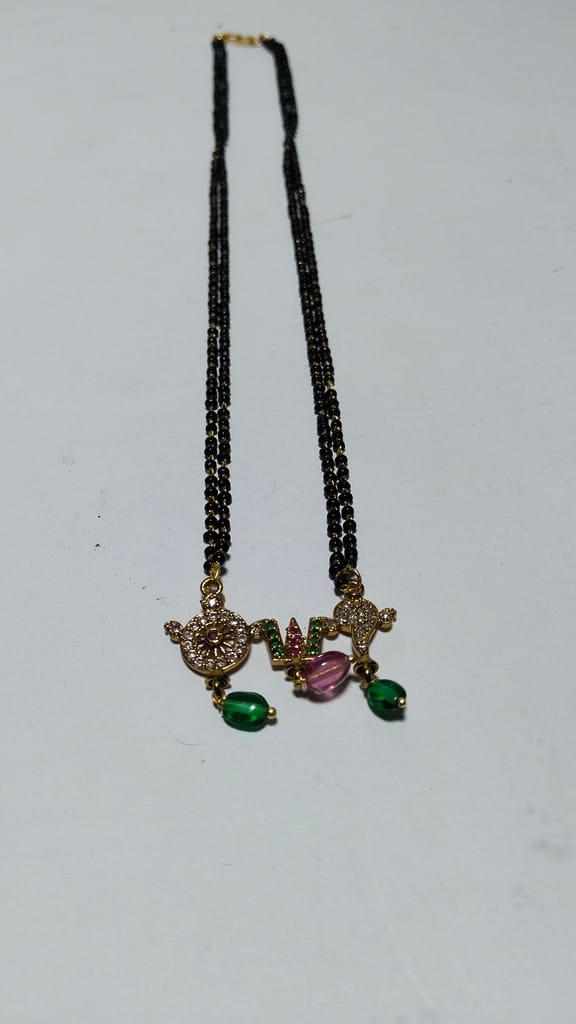 22K Gold Mangalsutra with Black Beads and Om Pendant