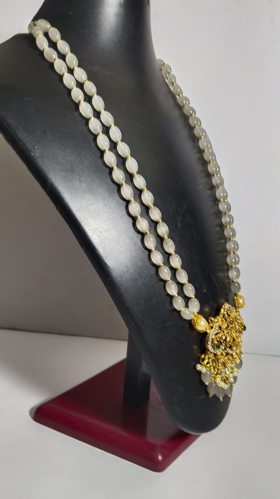 White Pearl Necklace with Gold Pendant