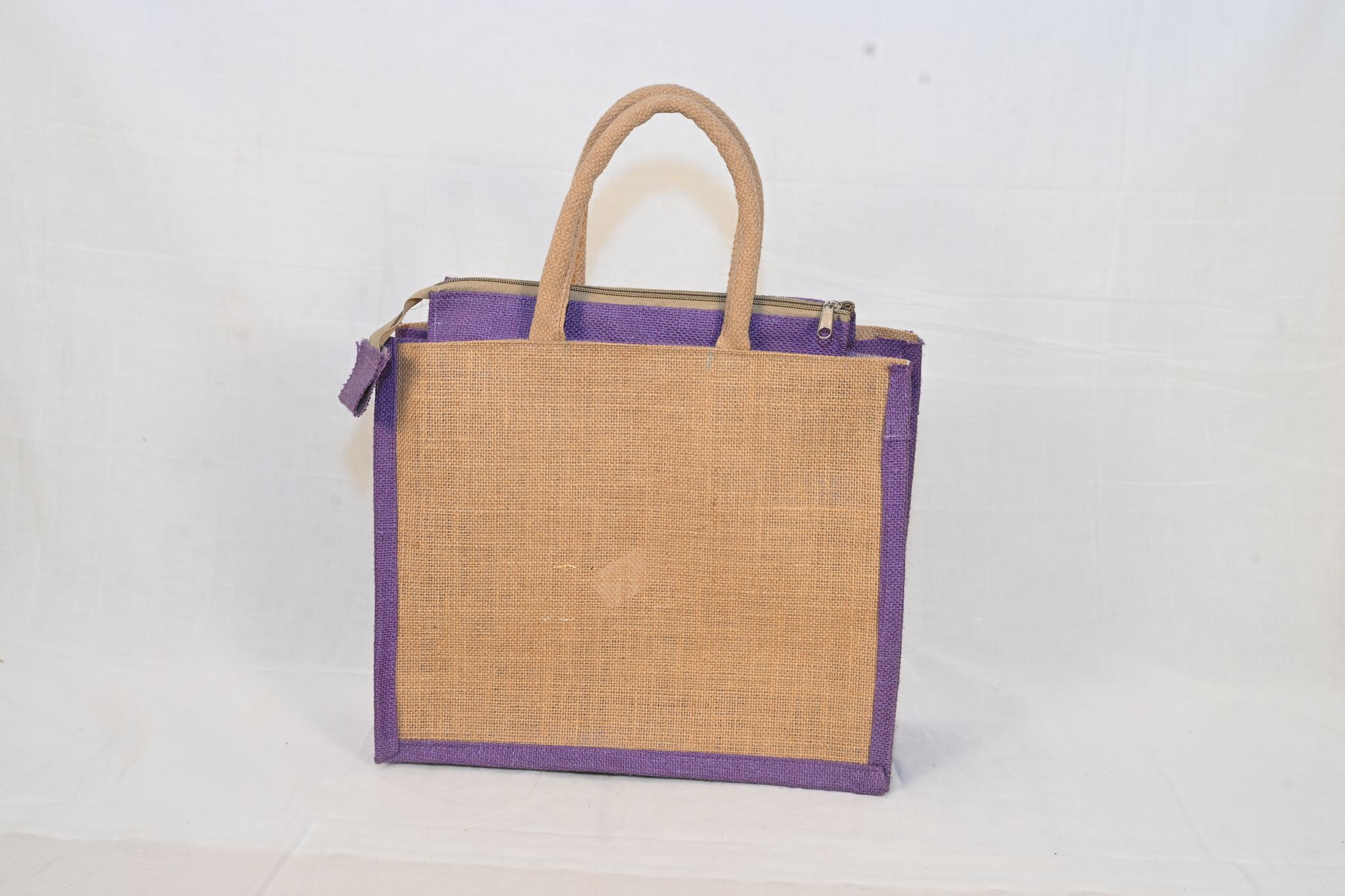 Purple and Brown Jute Tote Bag