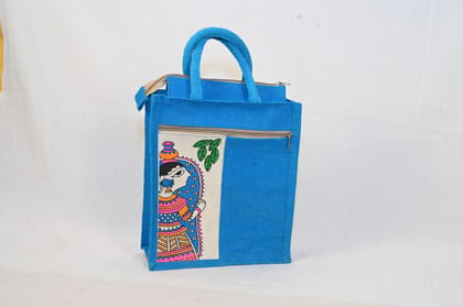 Blue Handbag with Traditional Indian Art