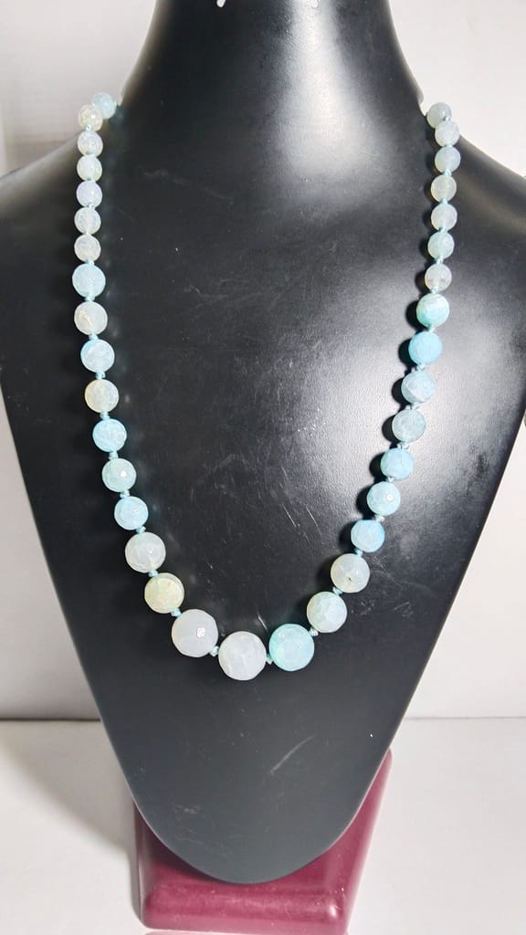 **Handmade Blue Agate Beaded Necklace**