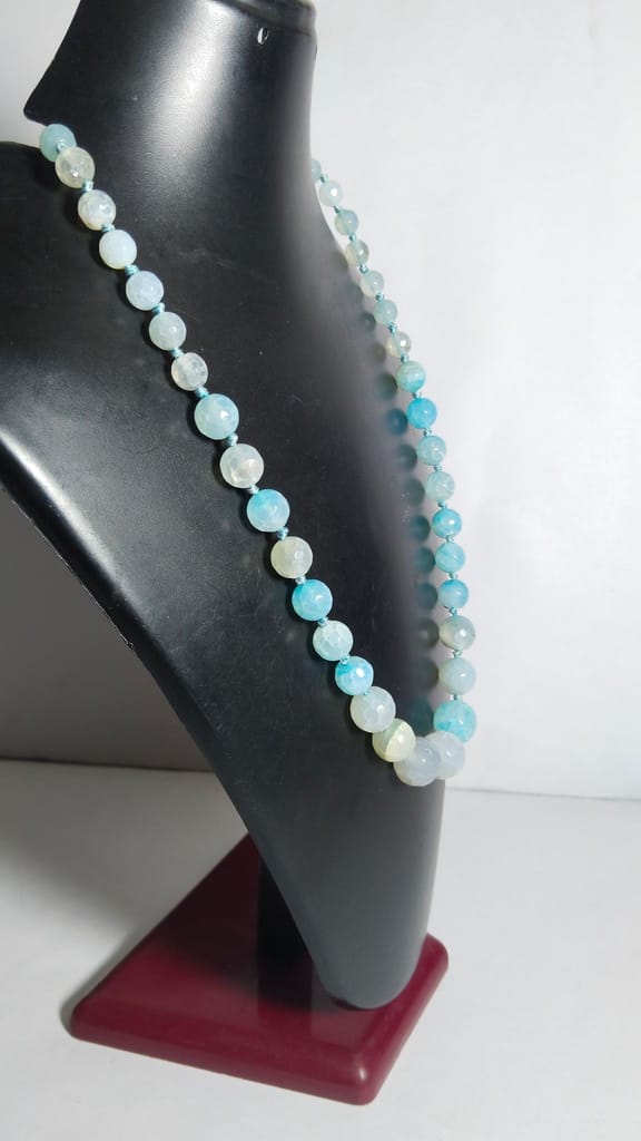 **Handmade Blue Agate Beaded Necklace**