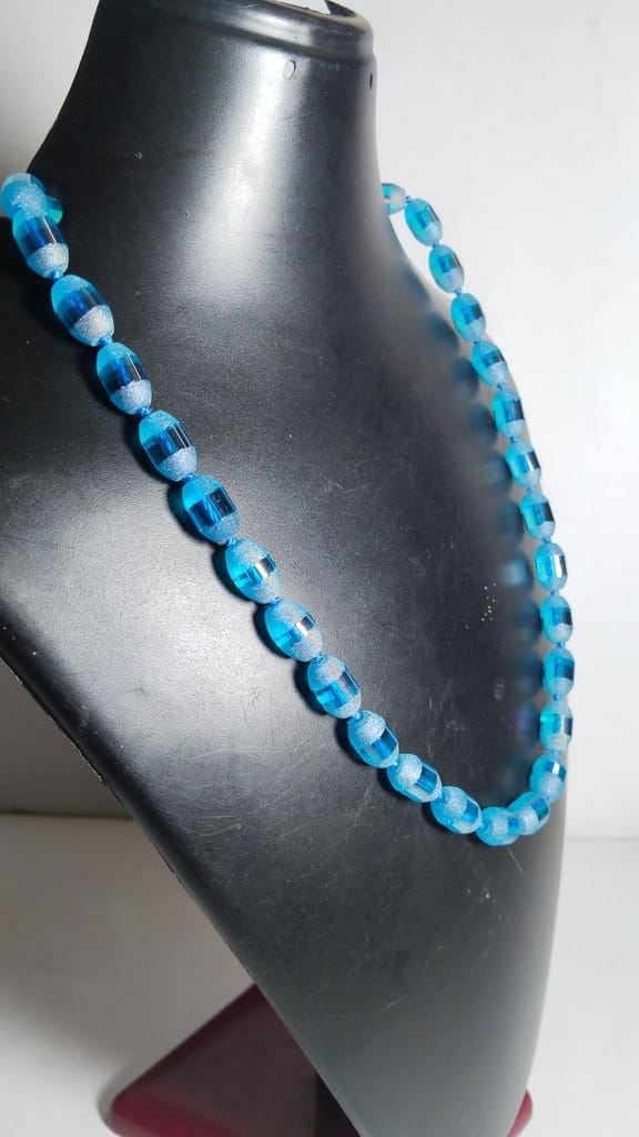 Aqua blue frosted glass bead necklace