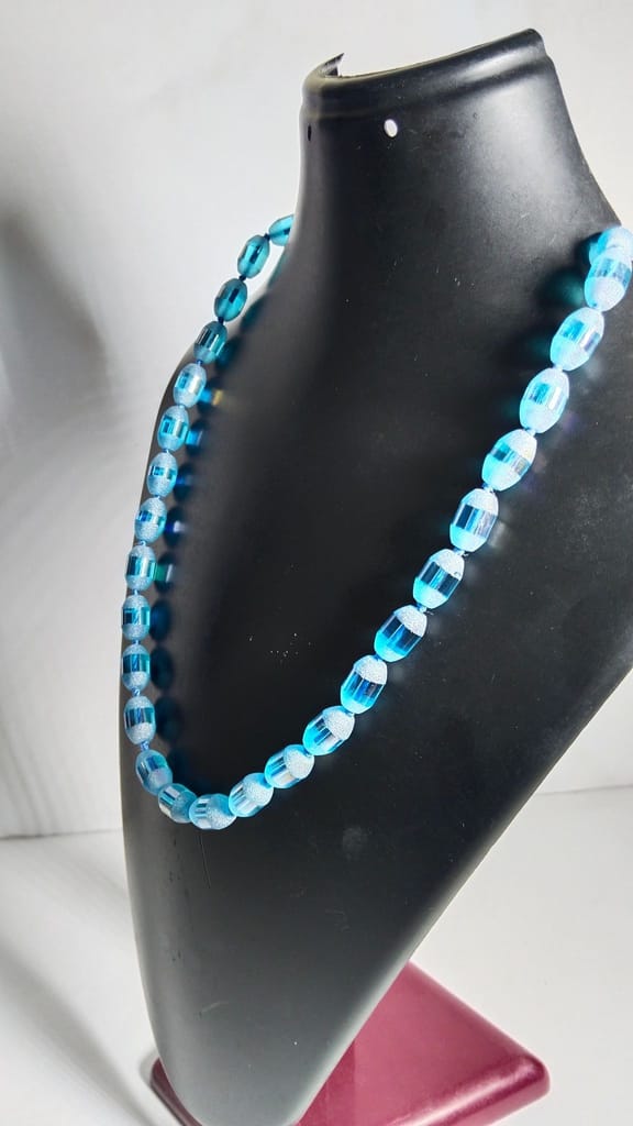Aqua blue frosted glass bead necklace