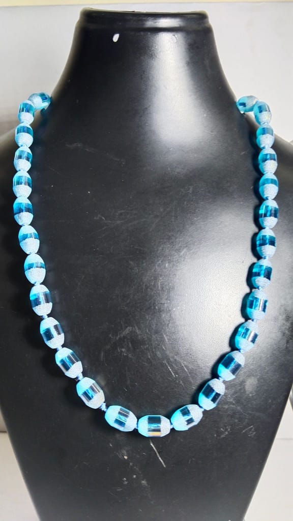 Aqua blue frosted glass bead necklace