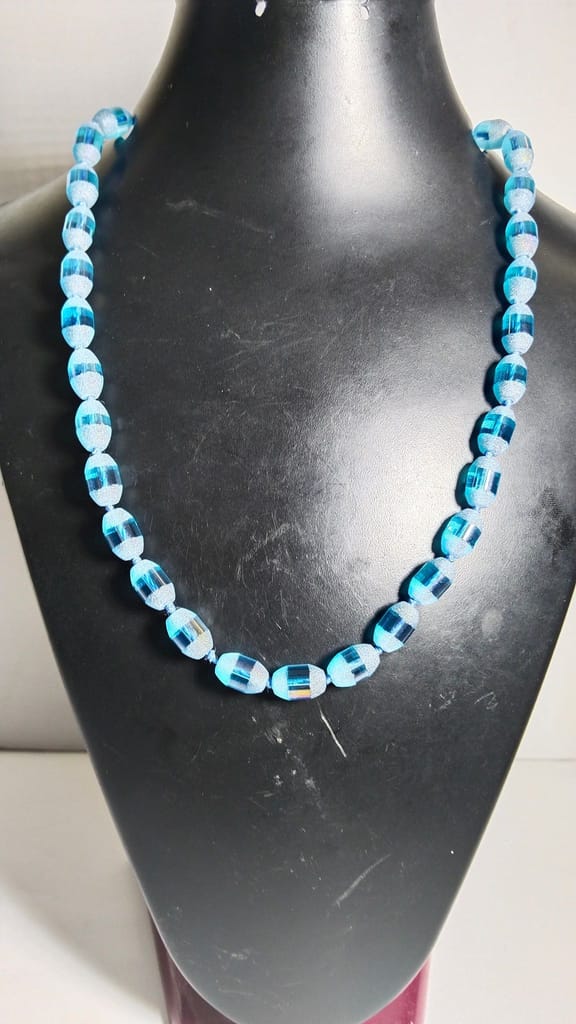 Aqua blue frosted glass bead necklace